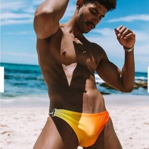 Vaquita Orange and Yellow Swim Brief Side Clip